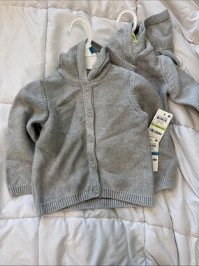Baby Hooded Button-Front Knit Cardigan - Bunny Ears on Hood